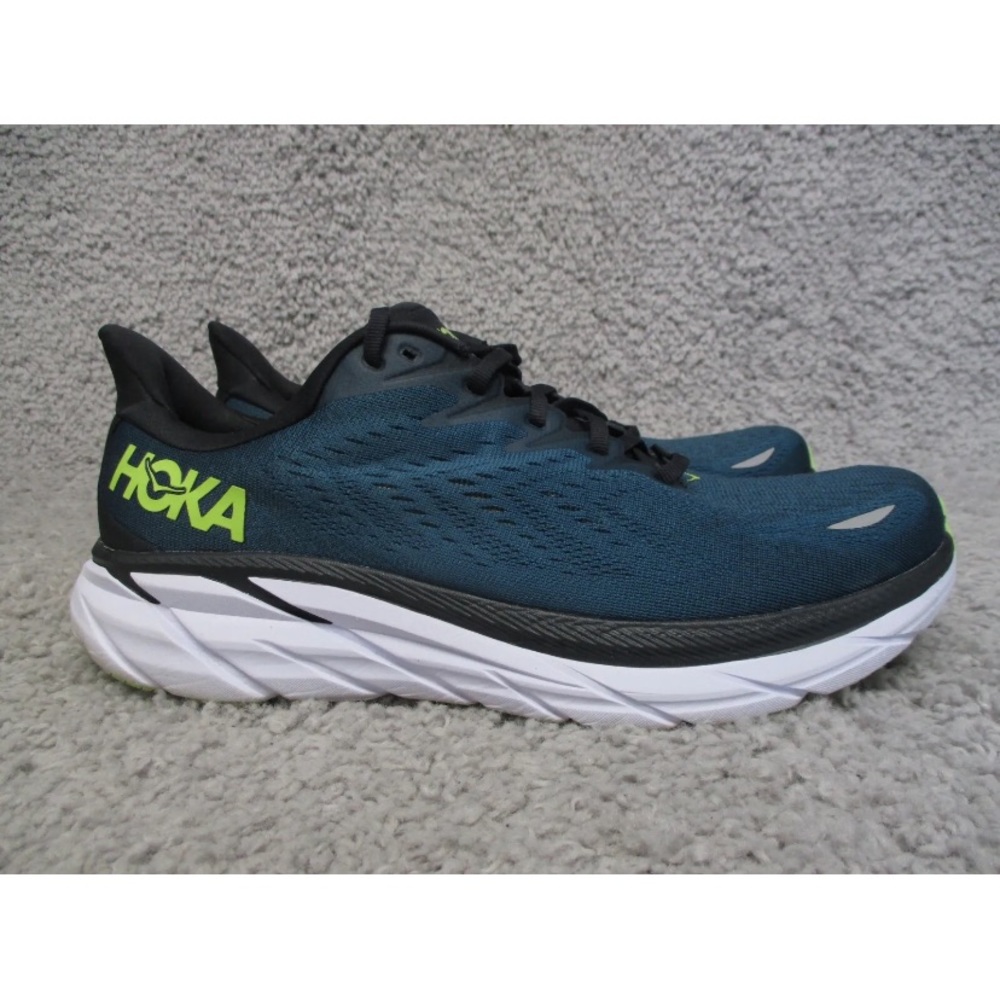 Hoka One One Clifton 8 Mens Size 10.5 Wide 2E Blue White Running Shoes Sneakers